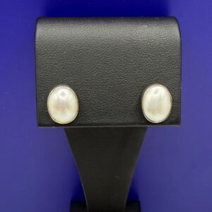 Bezel Set Cultured Pearl Studs