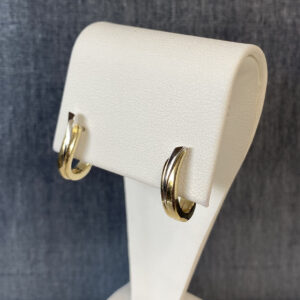 Two Tone Slice of White and Yellow Gold 14k Huggies