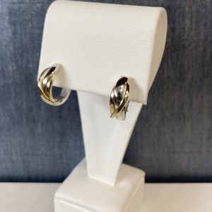 Loose Two Tone Twist in 14k White and Yellow Gold Huggies