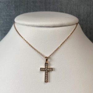Diamond Cross Pendant in 14k Rose Gold