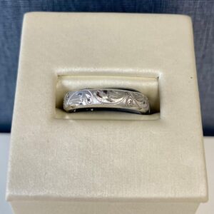 White Gold Diamond Wedding Band With Floral Detail