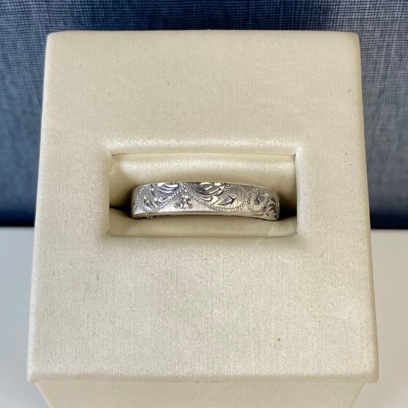 White Gold Diamond and Floral Wedding Band