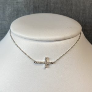 Horizontal Diamond Cross White Gold Necklace