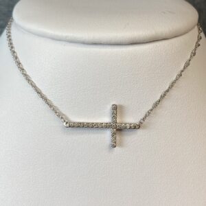 Horizontal Diamond Cross White Gold Necklace
