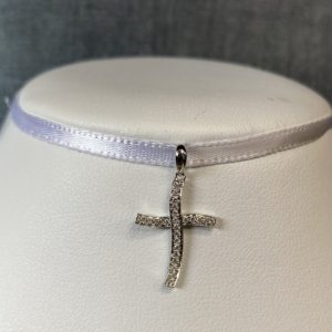 Twisted Diamond Cross White Gold Necklace