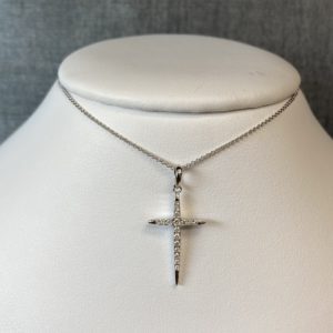 Pointed Diamond Cross White Gold Necklace