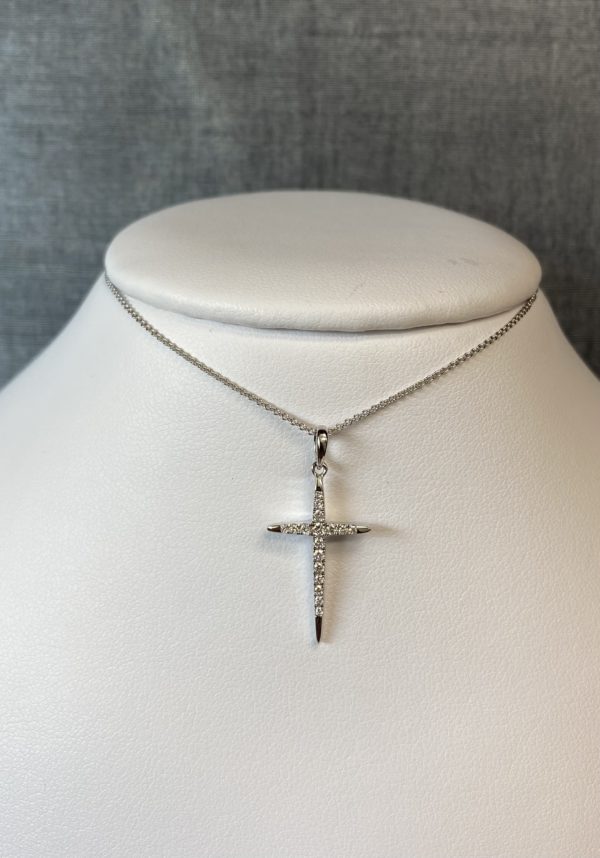 Pointed Diamond Cross White Gold Necklace