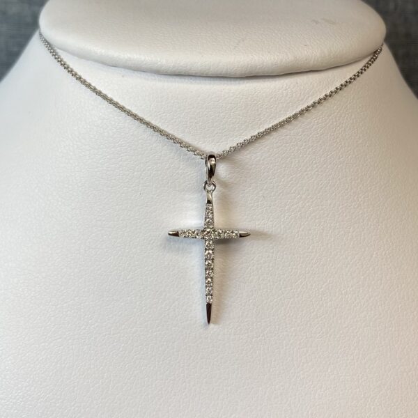 Pointed Diamond Cross White Gold Necklace