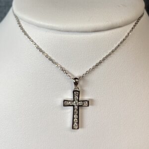 Channel Set Diamond Cross White Gold Pendant