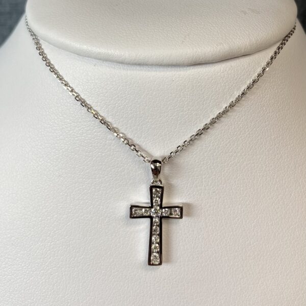 Channel Set Diamond Cross White Gold Pendant