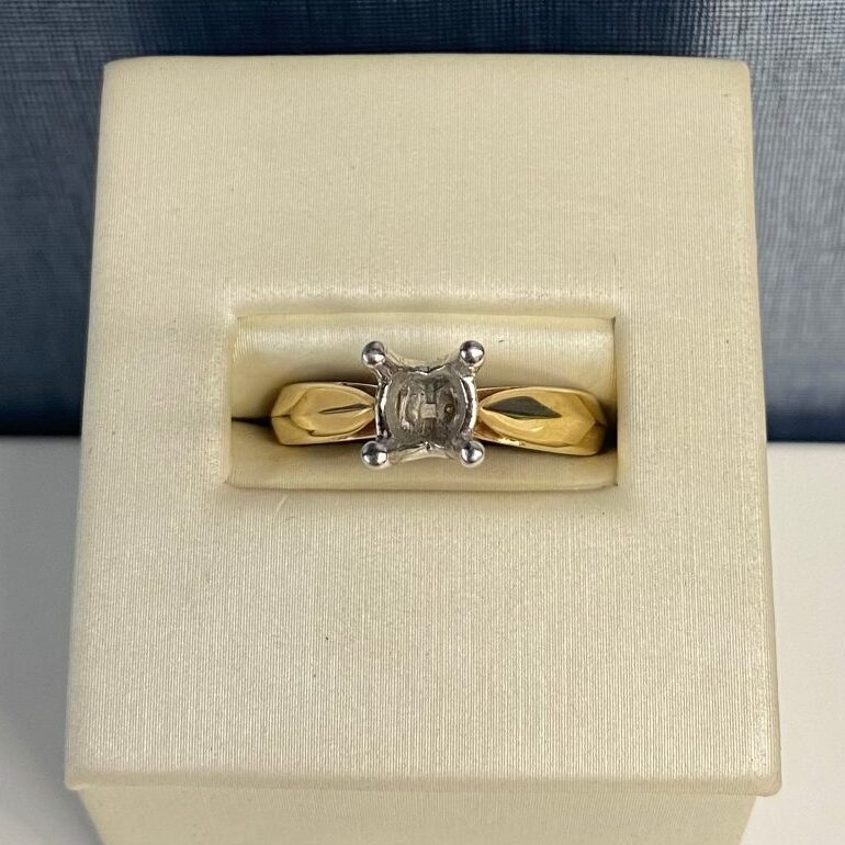 Knife Edge Two Tone Solitaire Engagement Ring