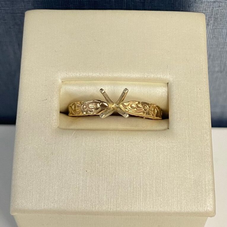 Yellow Gold Solitaire Engagement Ring with Engraved Detail