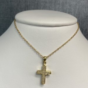 Diamond Cluster Cross Yellow Gold Necklace
