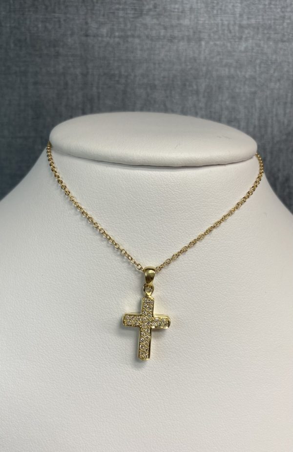 Diamond Cluster Cross Yellow Gold Necklace