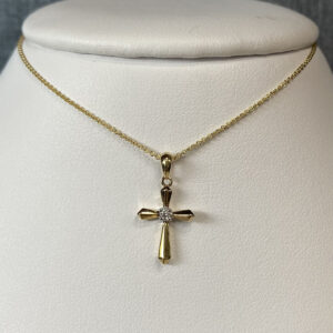 Knife Edge Diamond Cross Pendant in 14k Yellow Gold
