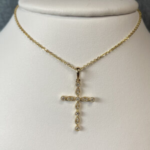 Stackable Design Diamond Cross 14k Yellow Gold Pendant