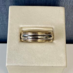 14kyw-P00339 Two Tone Gents Ring with Milgrain Detail