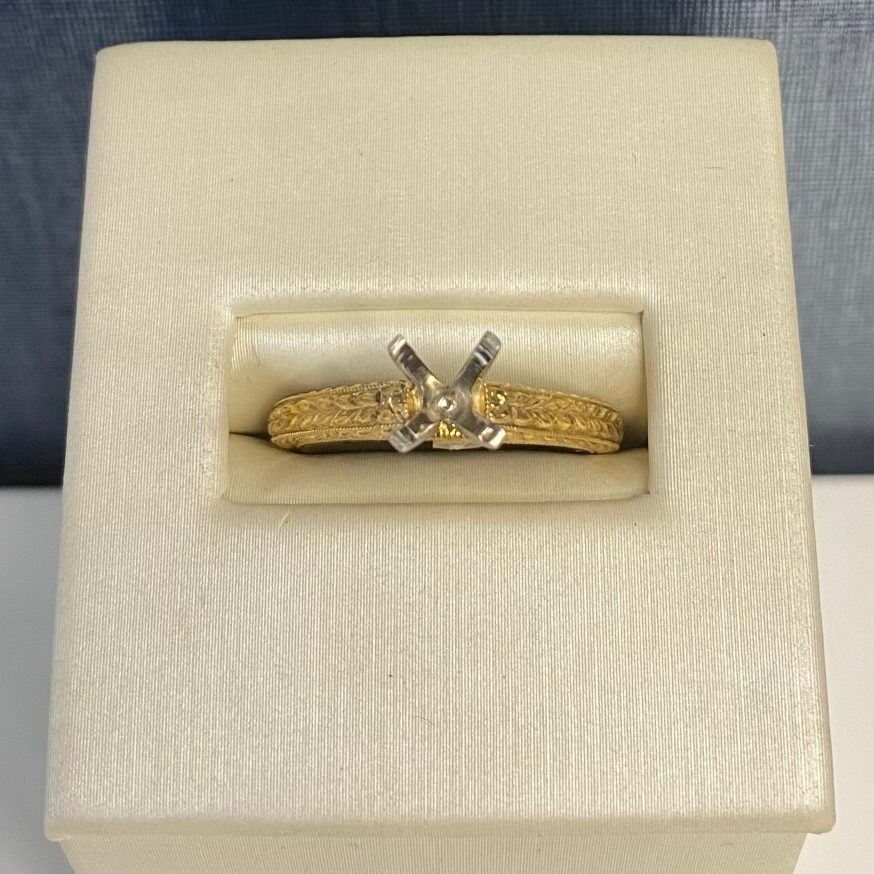 Yellow Gold Solitaire Engagement Ring with Engraved Detail