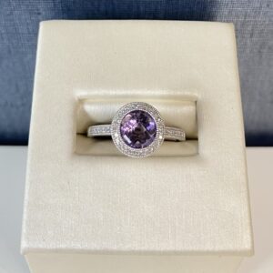 Amethyst and Diamond White Gold Ring