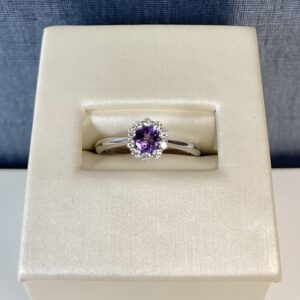 Amethyst and Diamond White Gold Ring