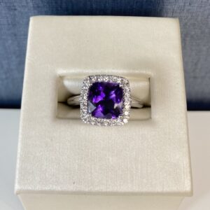 Amethyst and Diamond White Gold Ring