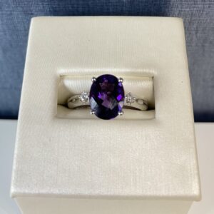 Amethyst and Diamond White Gold Ring