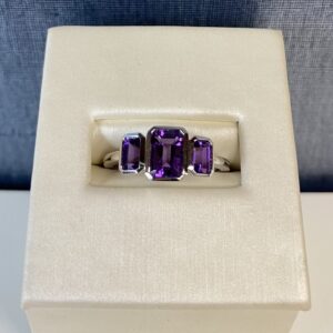 Three Stone Amethyst White Gold Ring