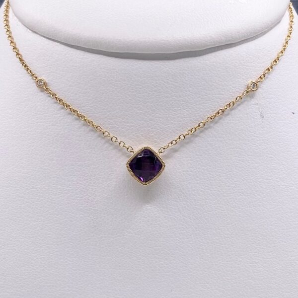 Amethyst and Diamond Necklace in Yellow Gold