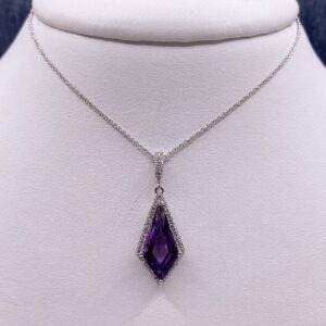 Kite Cut Amethyst Statement Pendant in White Gold