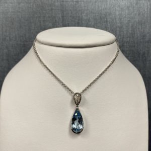14kw, Aqua and Diamond Pendant