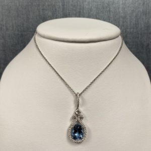 18kw, Aqua and Diamond Pendant