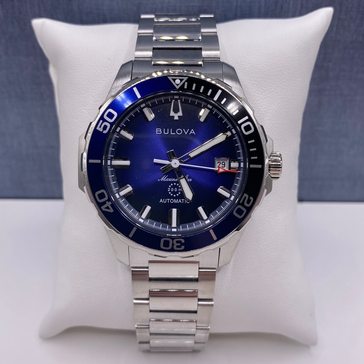 Blue and White Automatic Bulova