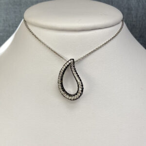 Black and White Diamond Pendant in 18k White Gold