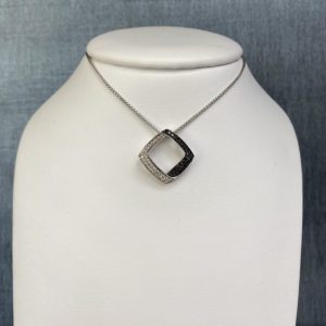 Black and White Diamond Pendant in 14k White Gold