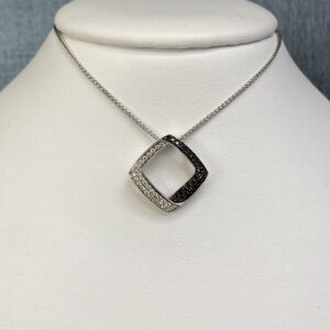 Black and White Diamond Pendant in 14k White Gold