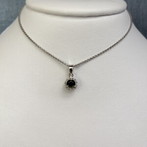 Black Diamond Pendant with White Diamond Halo in 14k White Gold