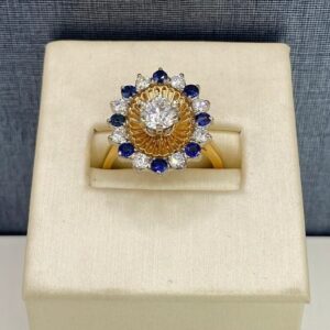 Bursting Blue Sapphire and Diamond Ring