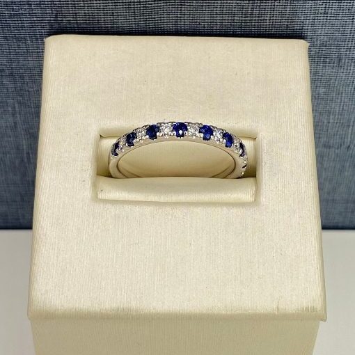 Alternating Blue Sapphire and Diamond Band