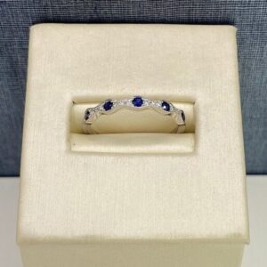 Blue Sapphire and Diamond Stackable Band in White Gold