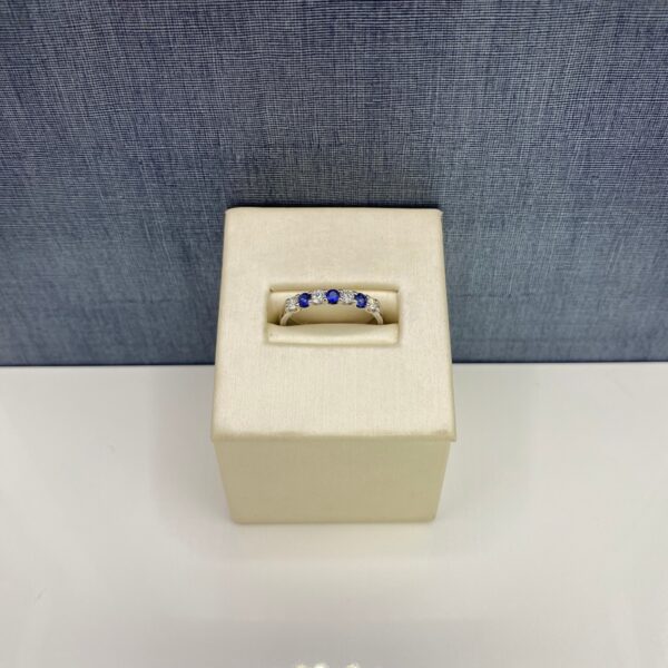 Alternating Blue Sapphire and Diamond Band