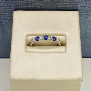 Alternating Blue Sapphire and Diamond Band