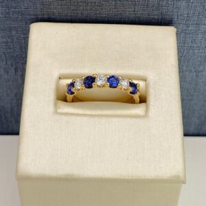 Blue Sapphire and Diamond Band in Yellow Gold