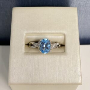 Negative Space Blue Topaz and Diamond White Gold Ring