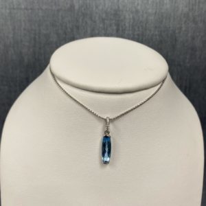 Vertical Blue Topaz and Diamond Pendant