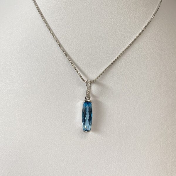 Vertical Blue Topaz and Diamond Pendant in White Gold