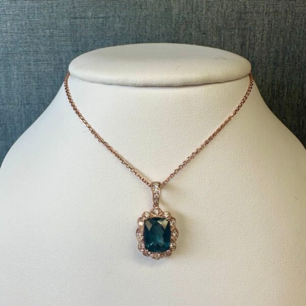 BTop-H06368 Blue Topaz and Diamond Pendant in Rose Gold