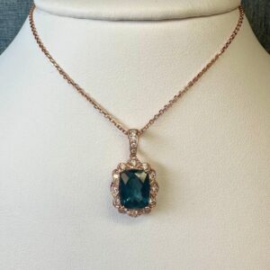 BTop-H06368 Blue Topaz and Diamond Pendant in Rose Gold