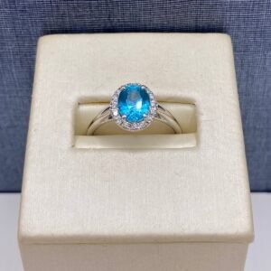 Blue Zircon Fashion Ring with Diamond Halo