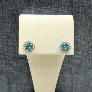 Blue Zircon and Diamond Earrings