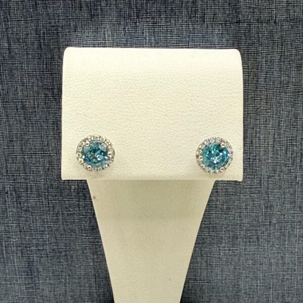 Blue Zircon and Diamond Earrings